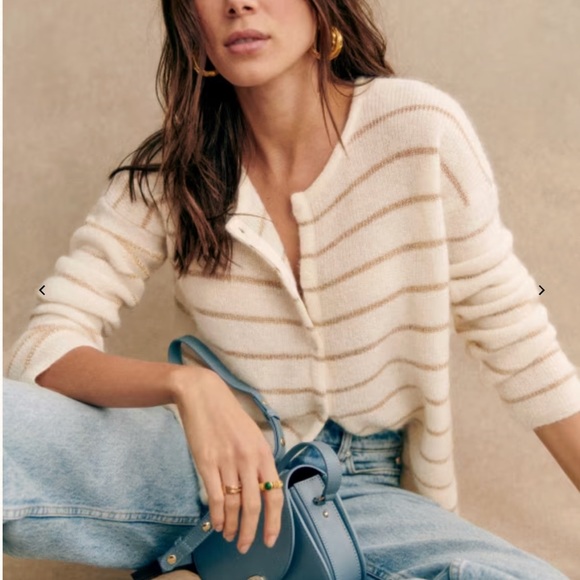Sezane Sweaters - Sezane Gilet Gaspard Cardigan Ecru / Doré Size S
